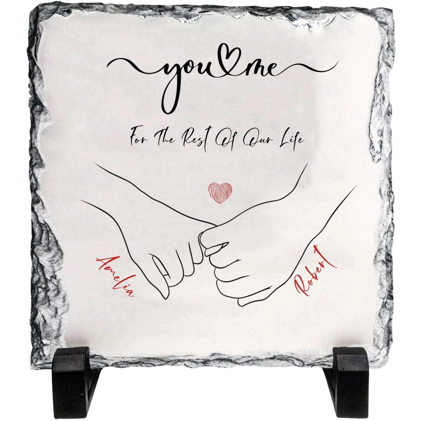 Personalized Couple Rock Slate – Custom Holding Hands Stone Plaque with Names
