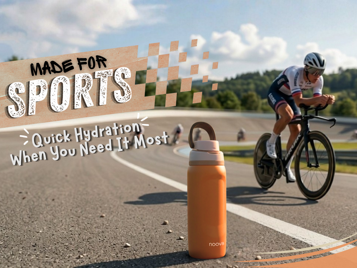 Orange Brown 32oz NOOVA Insulated Water Bottle Leak-Proof Insulated Stainless Steel Tumbler with Straw Sports Water Bottle Cold 24h Hot18h Thermos Travel Gift Beach Gym Accessories Women Men Kids Cup