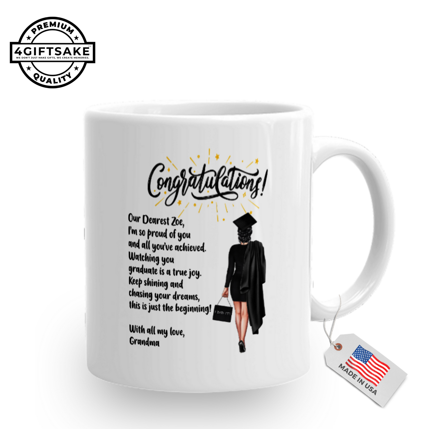 Graduating girl with a custom message - Class of 2025 - Personalized Double Sided Mug