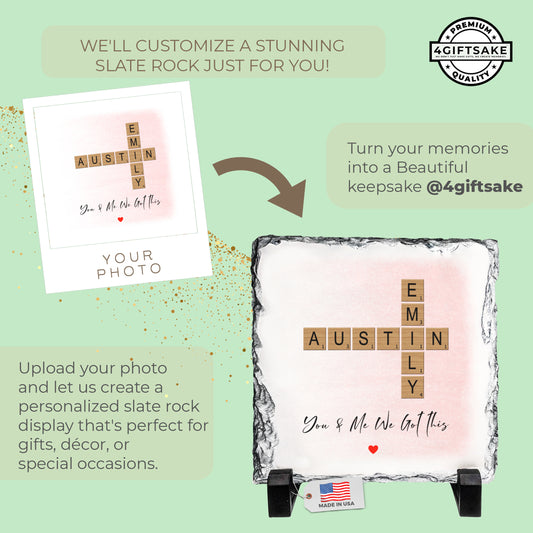 Personalized Couple Name Rock Slate – Romantic Crossword Stone Plaque