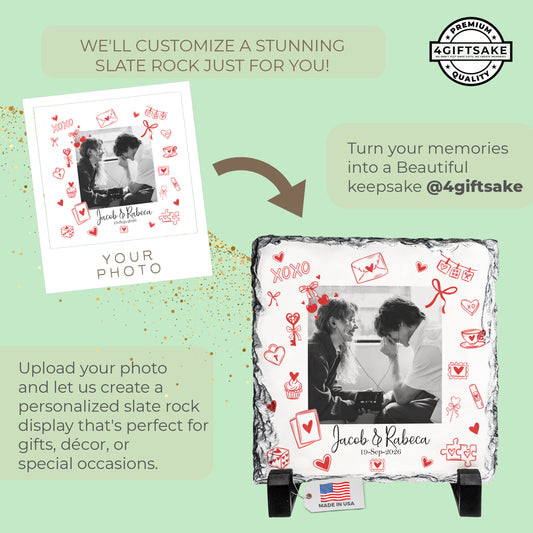 Personalized Love Rock Slate – Custom Couple Photo Stone Plaque with Names