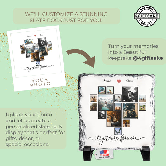 Love Story Slate – Personalized Stone Photo Collage Plaque for Couples