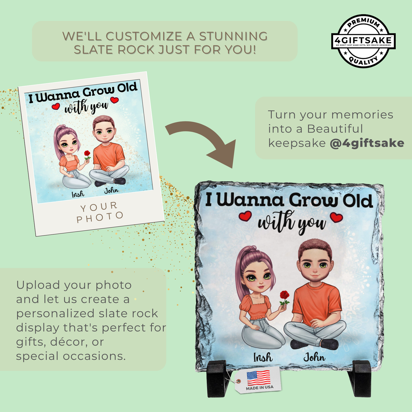 Couple-Slate - I Wanna Grow Old With You - Fully Customizable Stone Plaque Frame For Couples