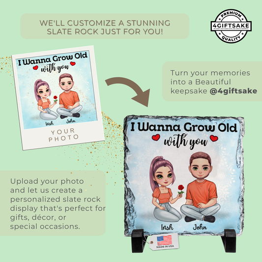 Couple-Slate - I Wanna Grow Old With You - Fully Customizable Stone Plaque Frame For Couples