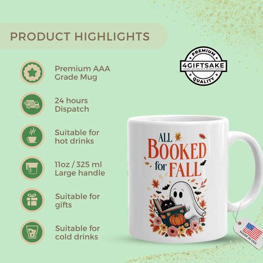 All Booked for Fall - Seasonal Themed Double Sided Personalized Mug for Fall and Halloween