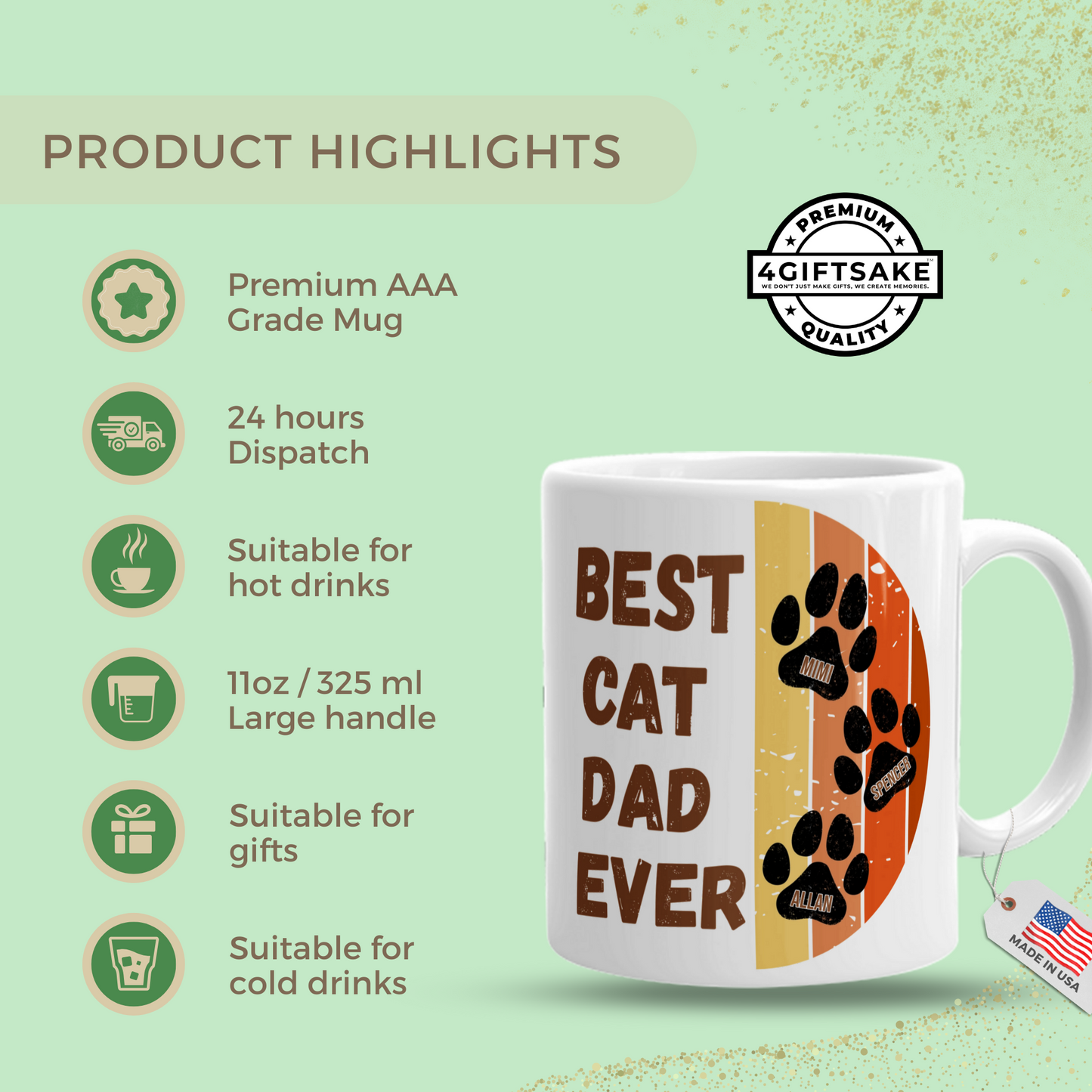 Best Cat Dad Ever - Double Sided Personalized Mug
