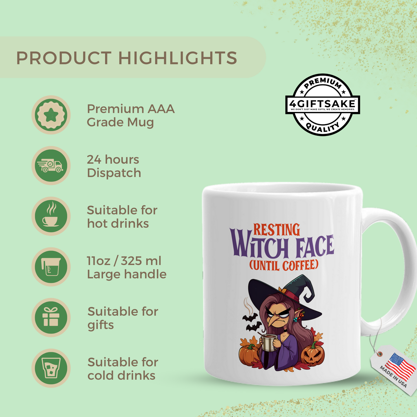Resting Witch Face - Seasonal Themed Double Sided Personalized Mug for Fall and Halloween
