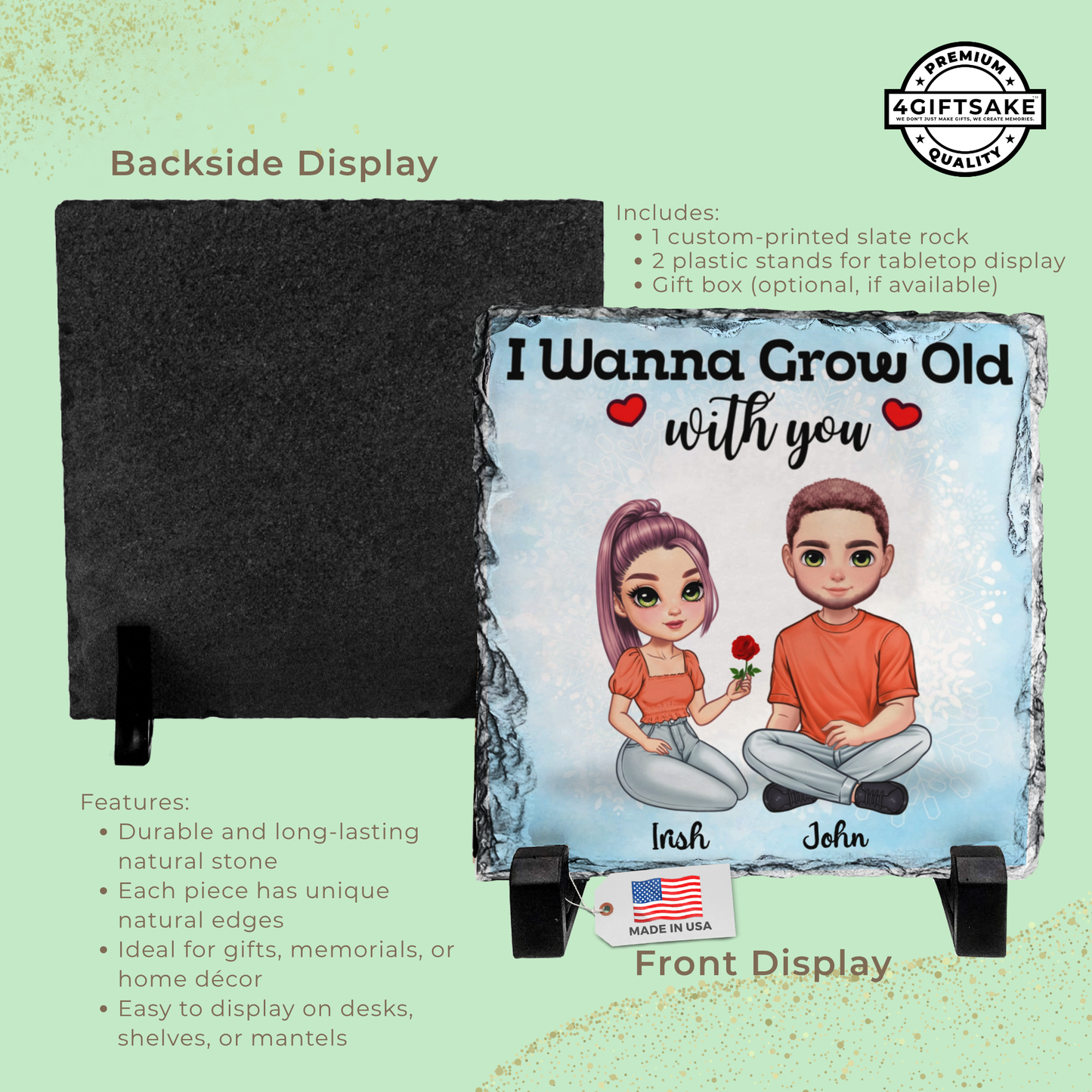 Couple-Slate - I Wanna Grow Old With You - Fully Customizable Stone Plaque Frame For Couples
