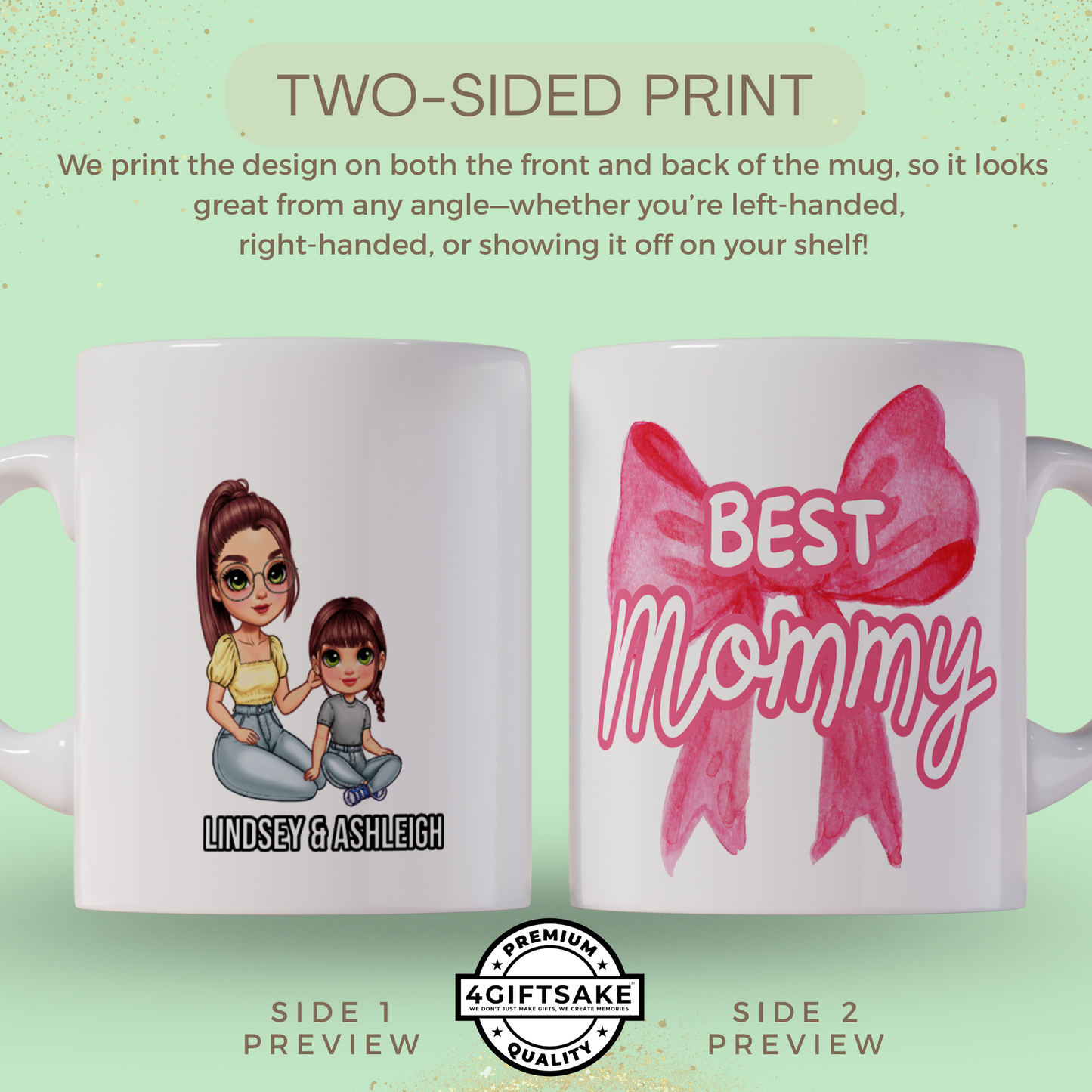 Pink Bow Custom Appreciation Gift - Fully Customized Double Sided Mug