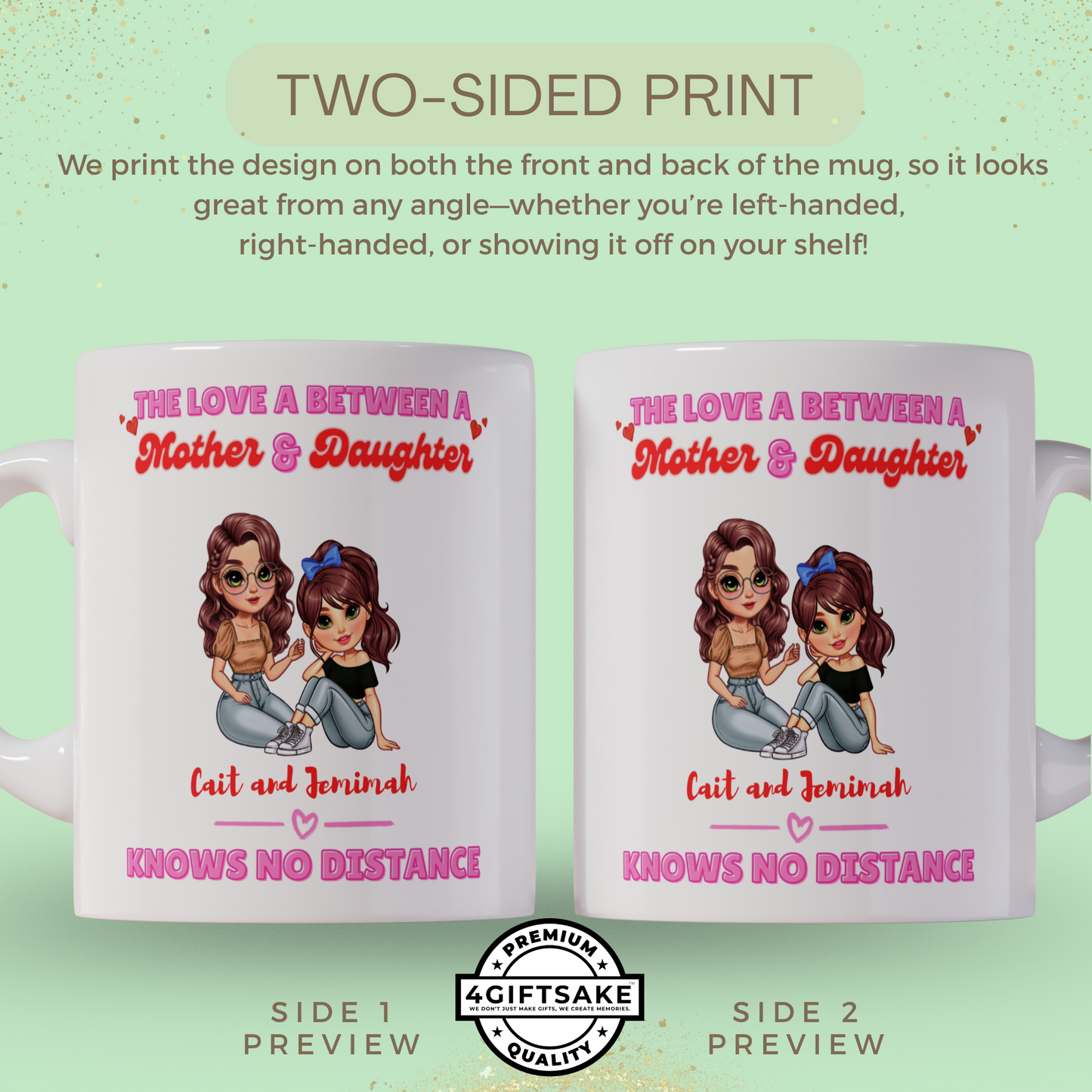 The Love Between A Mother & Daughter Knows No Distance - Fully Customized Double Sided Mug
