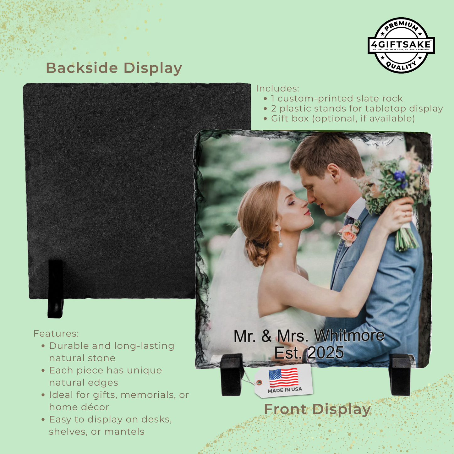 Wedding-Slate - Fully Customizable Stone Plaque Frame for Couples