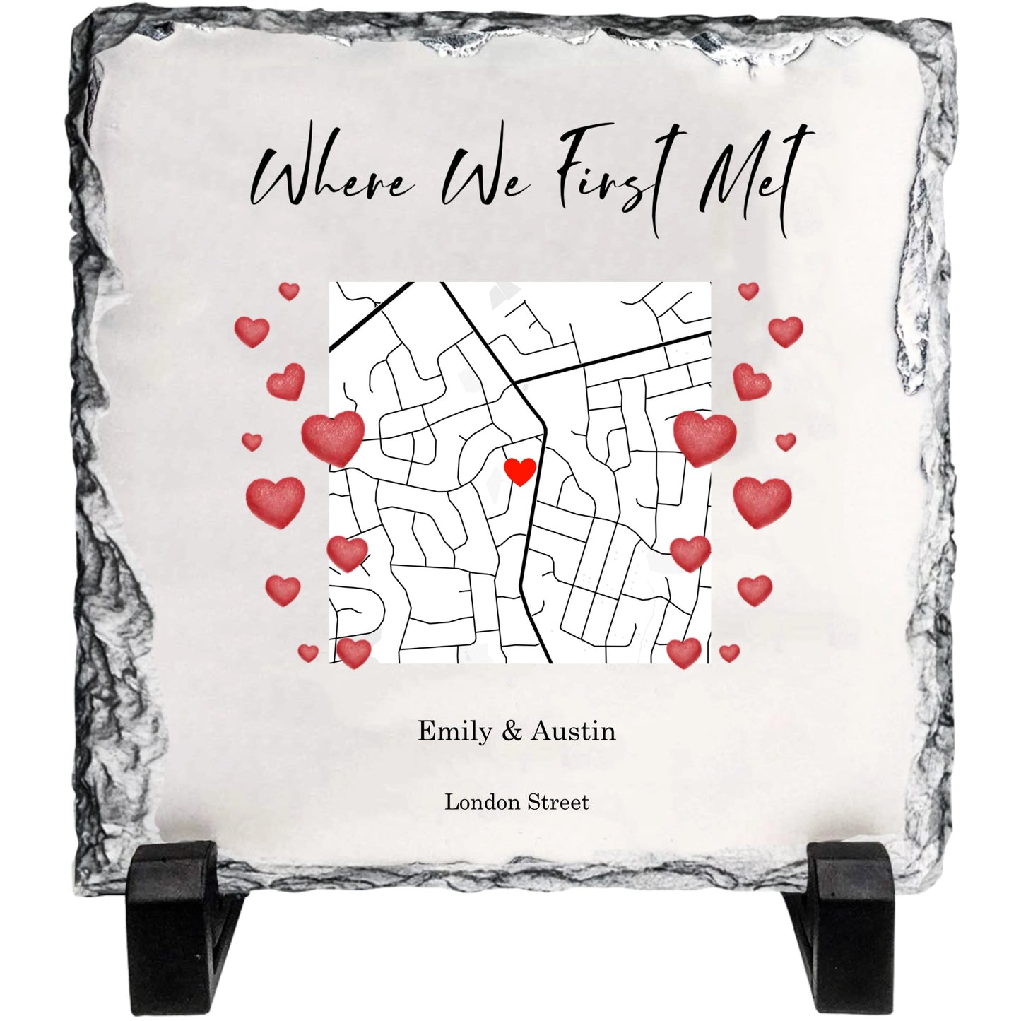 Custom First Meeting Location Rock Slate – Personalized Couple Map Plaque