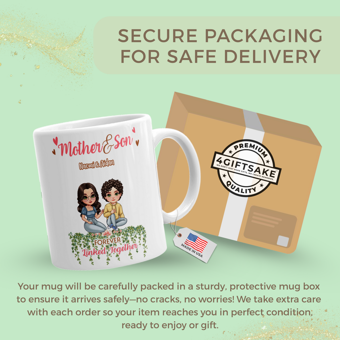 Mother & Son - Forever Linked Together - Double Sided Personalized Mug