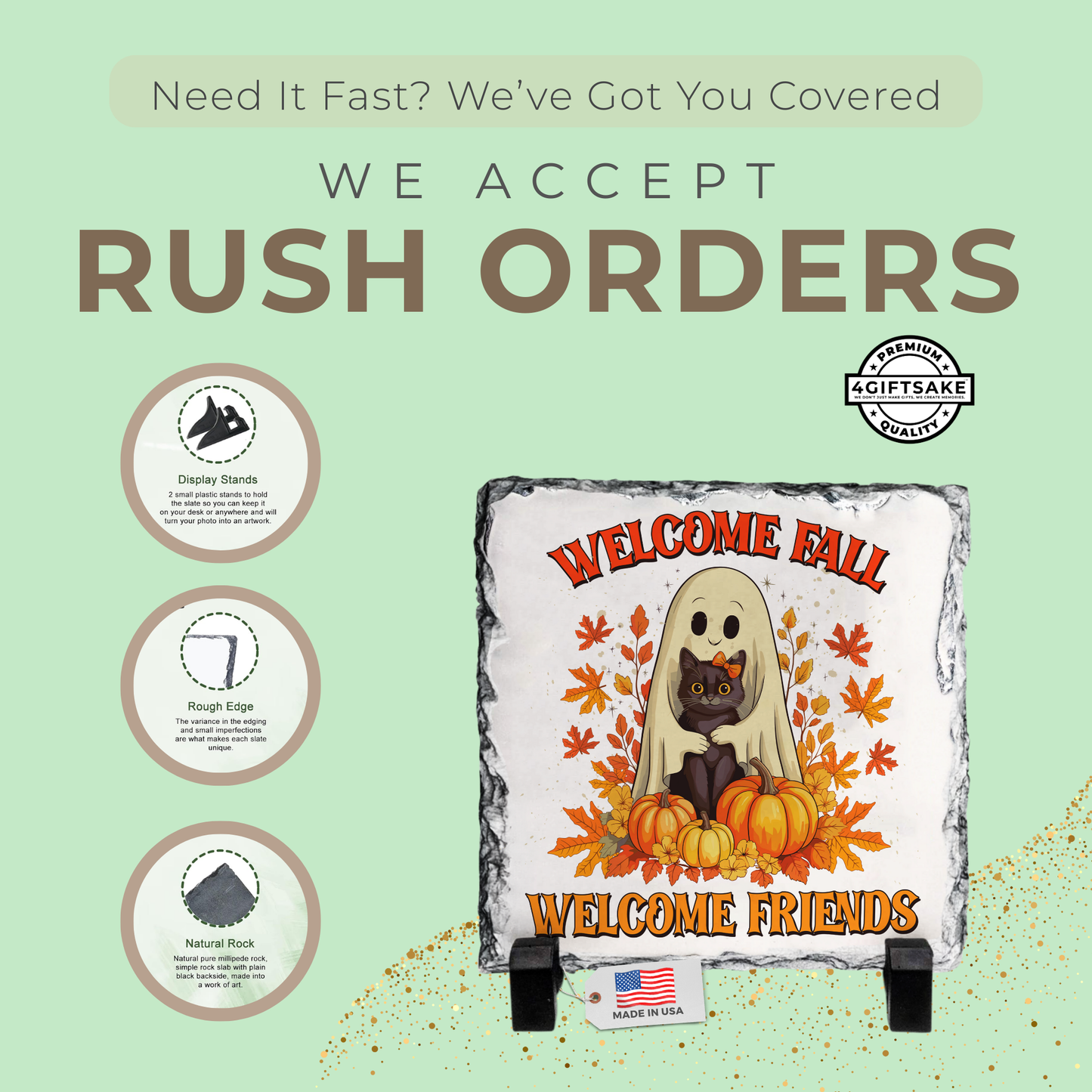 Welcome Fall, Welcome Friends - Seasonal Stone Plaque For Fall and Halloween