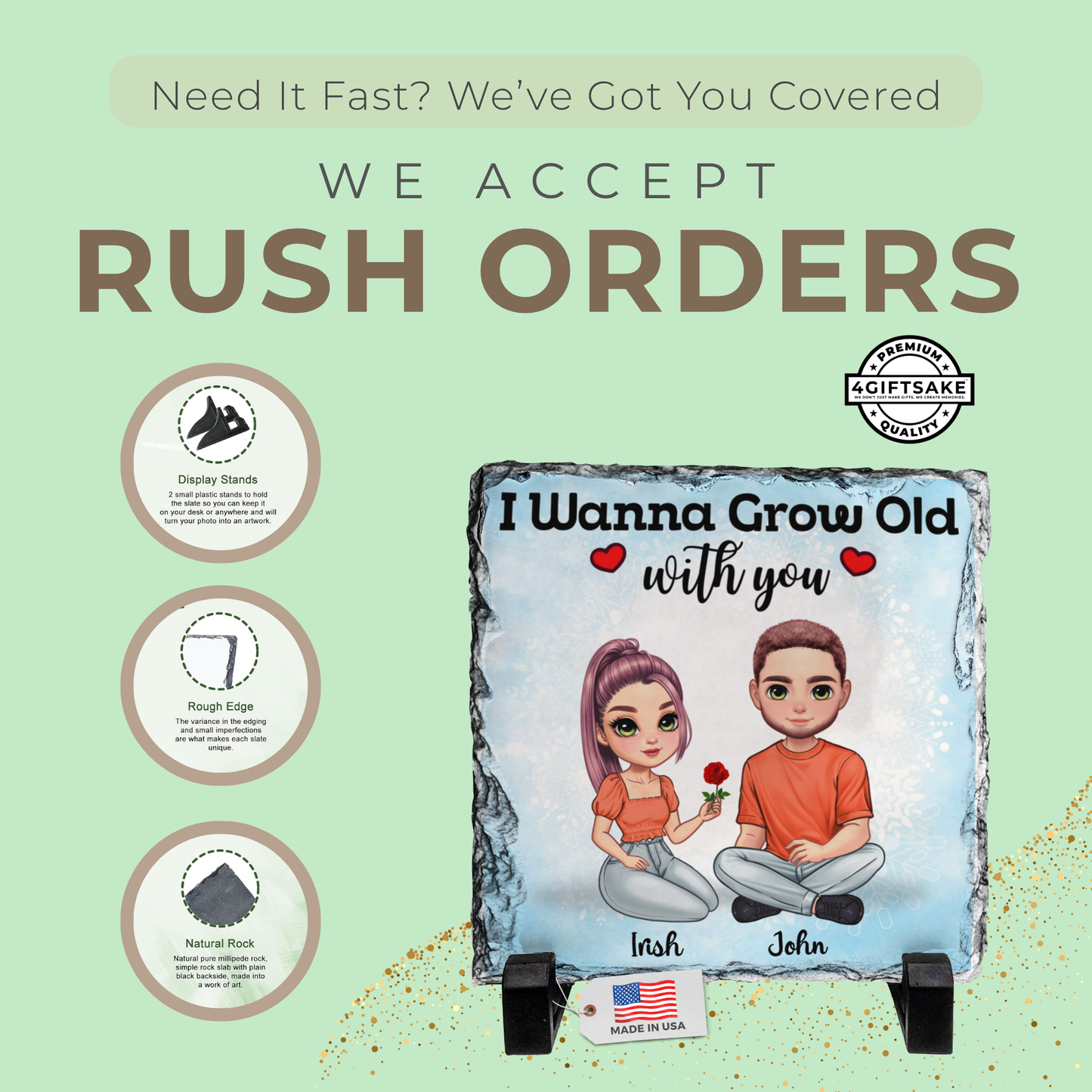 Couple-Slate - I Wanna Grow Old With You - Fully Customizable Stone Plaque Frame For Couples