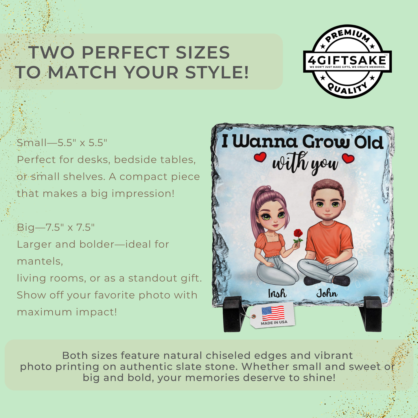 Couple-Slate - I Wanna Grow Old With You - Fully Customizable Stone Plaque Frame For Couples