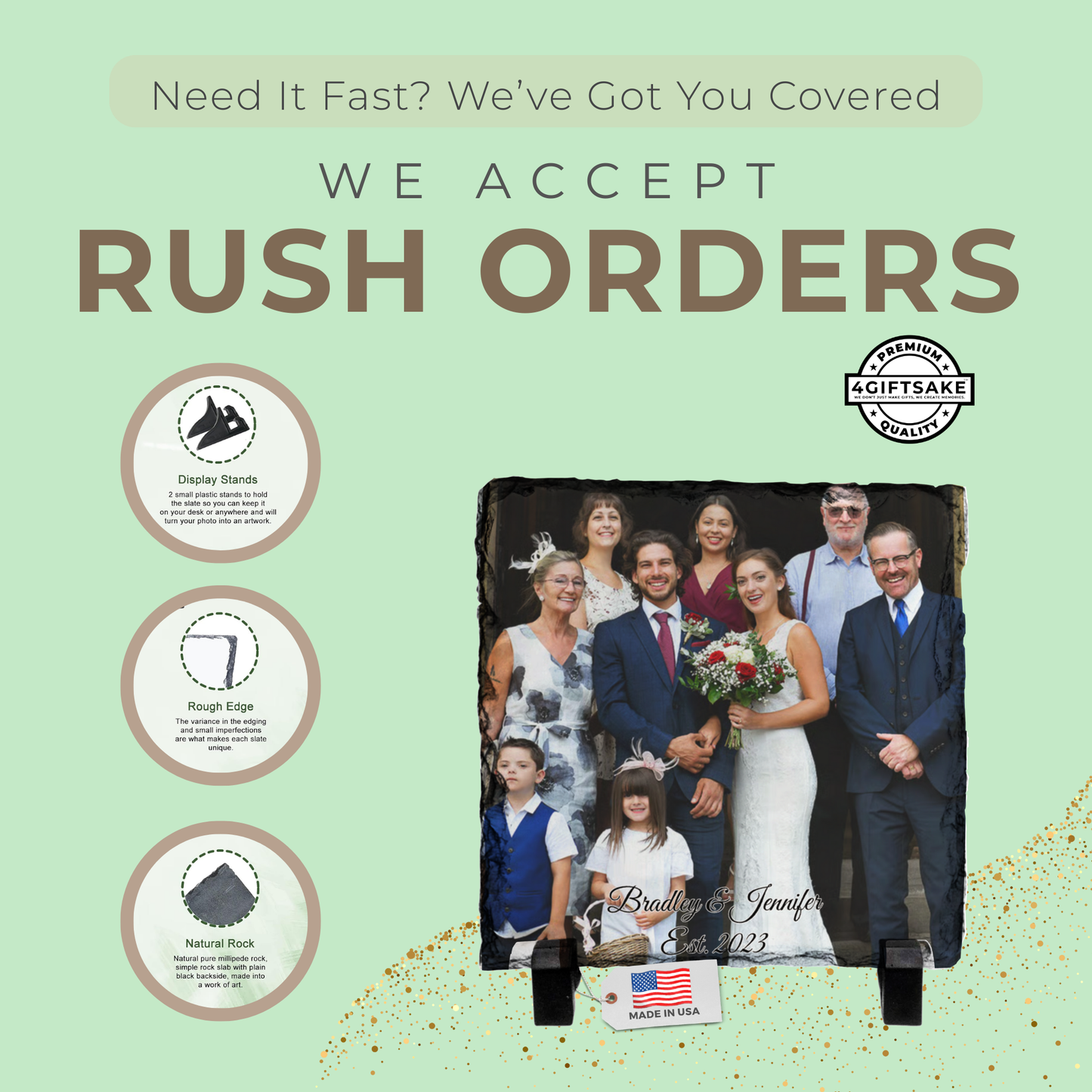 Wedding-Slate - Fully Customizable Stone Plaque Frame for Couples
