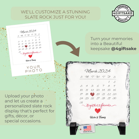 Personalized Rock Slate Gift – The Day We Met Calendar with Custom Names