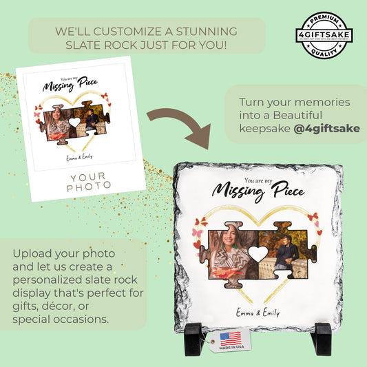 Personalized “You Are My Missing Piece” Puzzle Couple Rock Slate – Custom Photo Stone Plaque