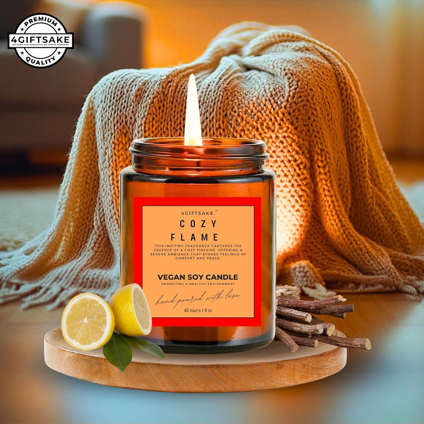 Cozy Flame - 8oz Hand-made Scented Candle by 4Giftsake