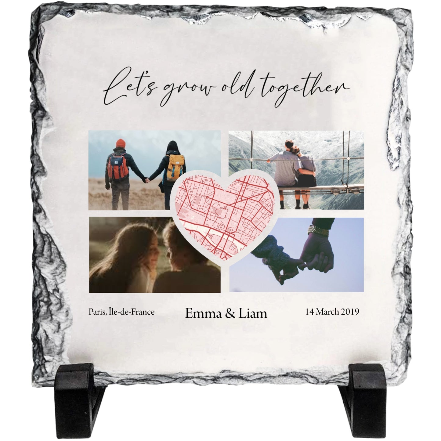 Personalized Couple Photo Rock Slate – Custom Stone Plaque with Names, Place & Date