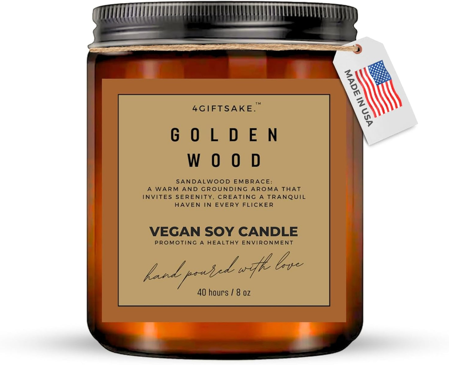 Golden Wood - 8oz Hand-made Scented Candle by 4Giftsake