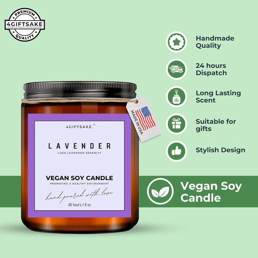 Lavender - 8oz Hand-made Scented Candle by 4Giftsake