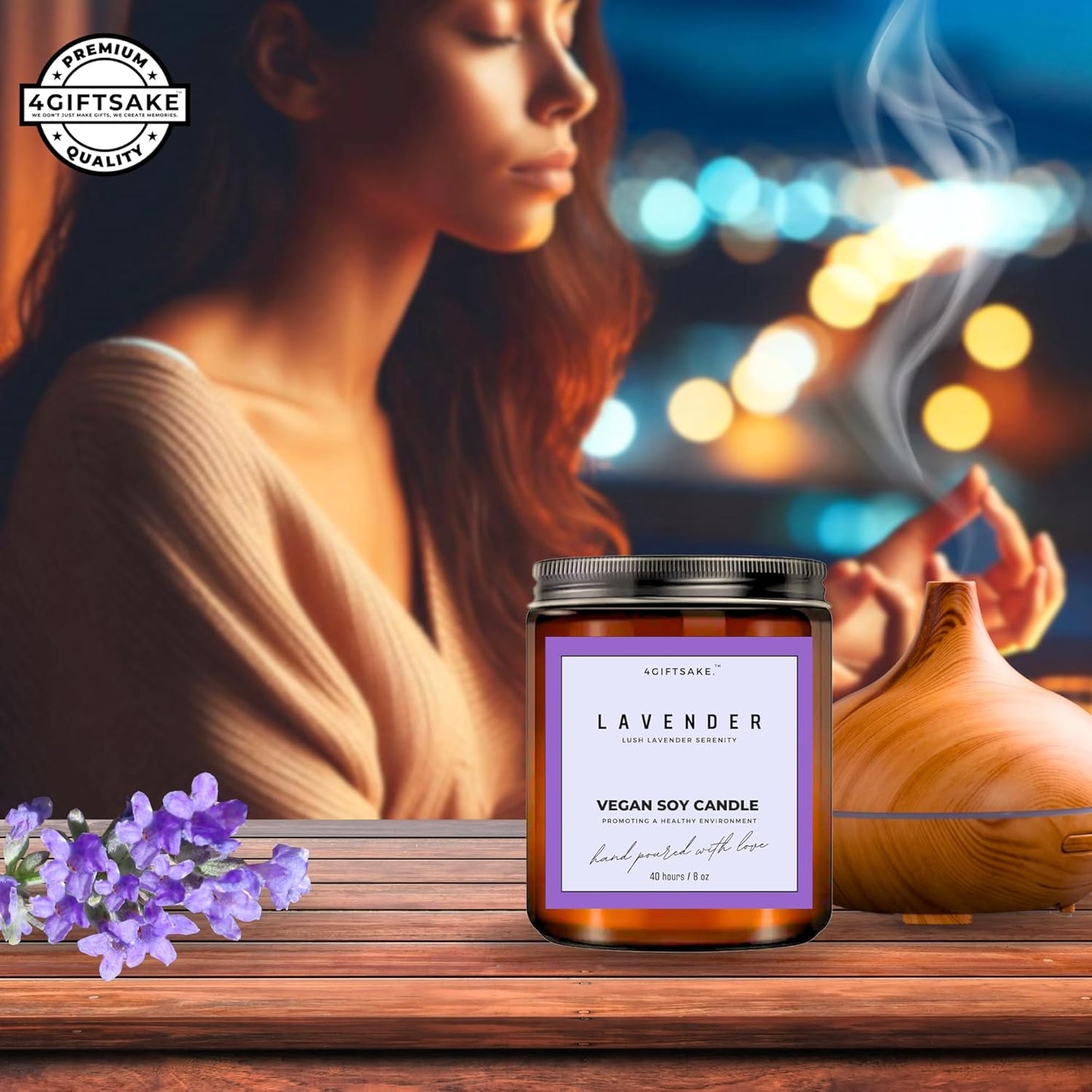 Lavender - 8oz Hand-made Scented Candle by 4Giftsake