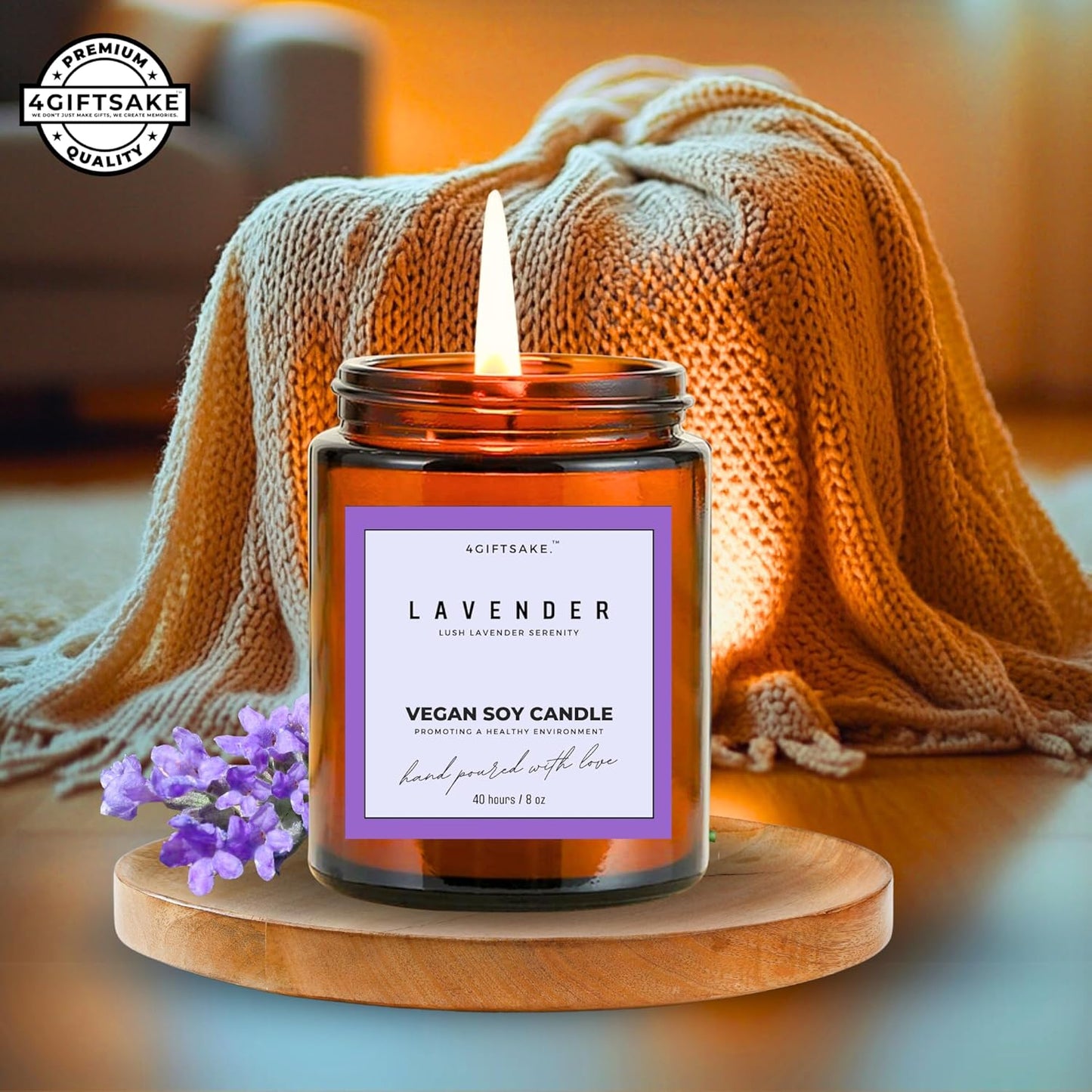 Lavender - 8oz Hand-made Scented Candle by 4Giftsake