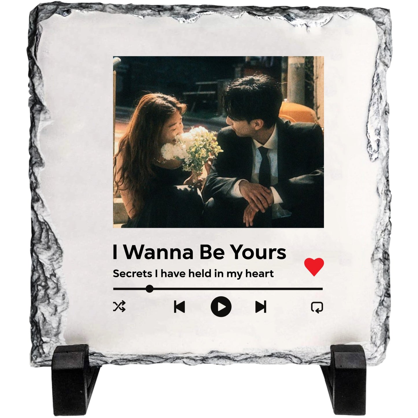 Personalized Music Player Couple Rock Slate – Custom Photo Stone Plaque with Song Theme