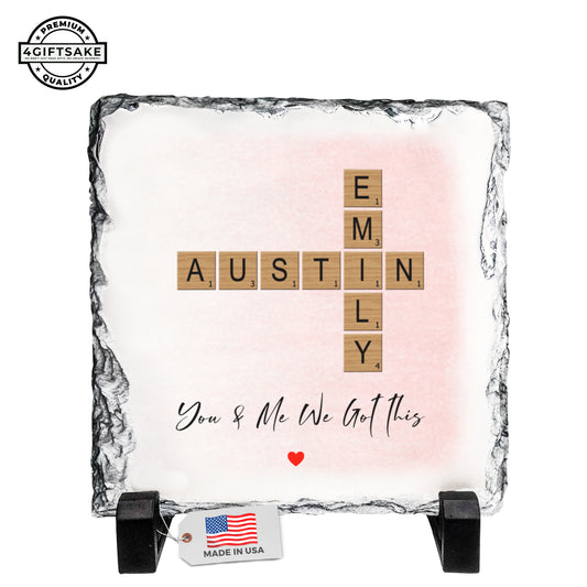 Personalized Couple Name Rock Slate – Romantic Crossword Stone Plaque
