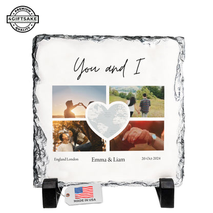 Personalized Couple Photo Rock Slate – Custom Stone Plaque with Names, Place & Date