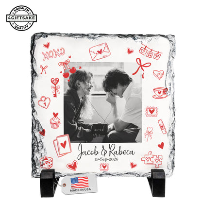 Personalized Love Rock Slate – Custom Couple Photo Stone Plaque with Names