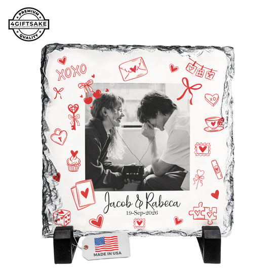 Personalized Love Rock Slate – Custom Couple Photo Stone Plaque with Names