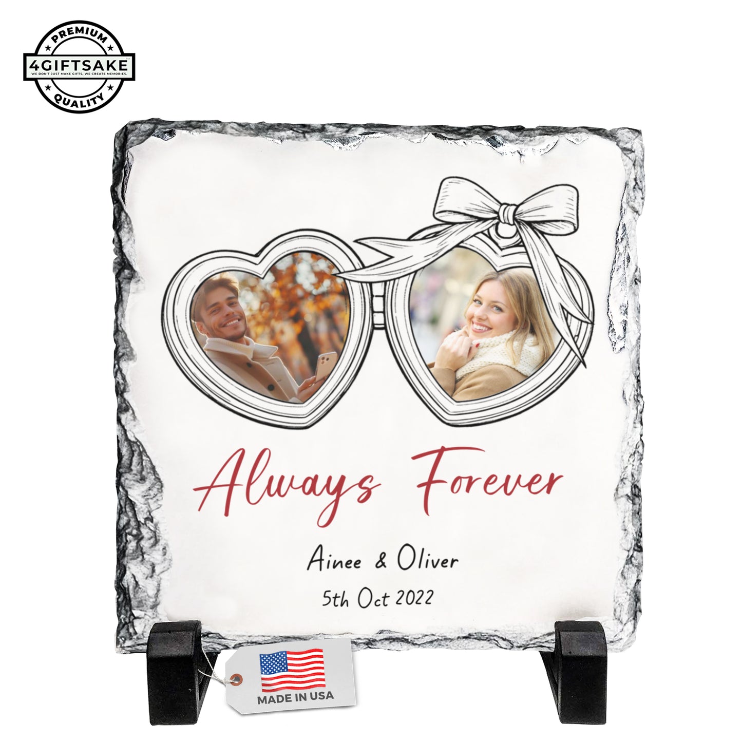 Personalized Couple Memory Rock Slate – Custom Heart Photo Stone Plaque with Names & Message