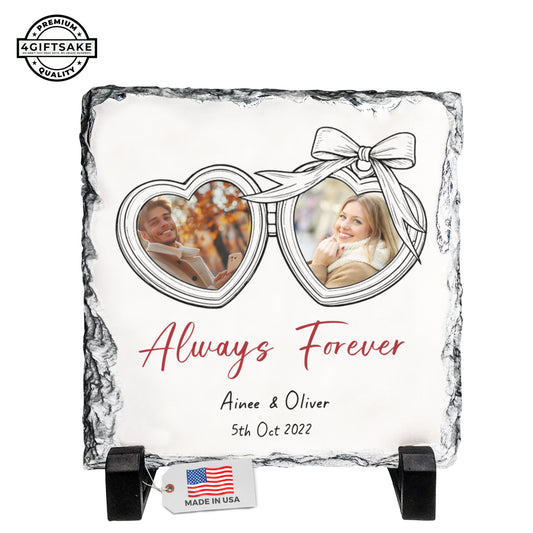 Personalized Couple Memory Rock Slate – Custom Heart Photo Stone Plaque with Names & Message