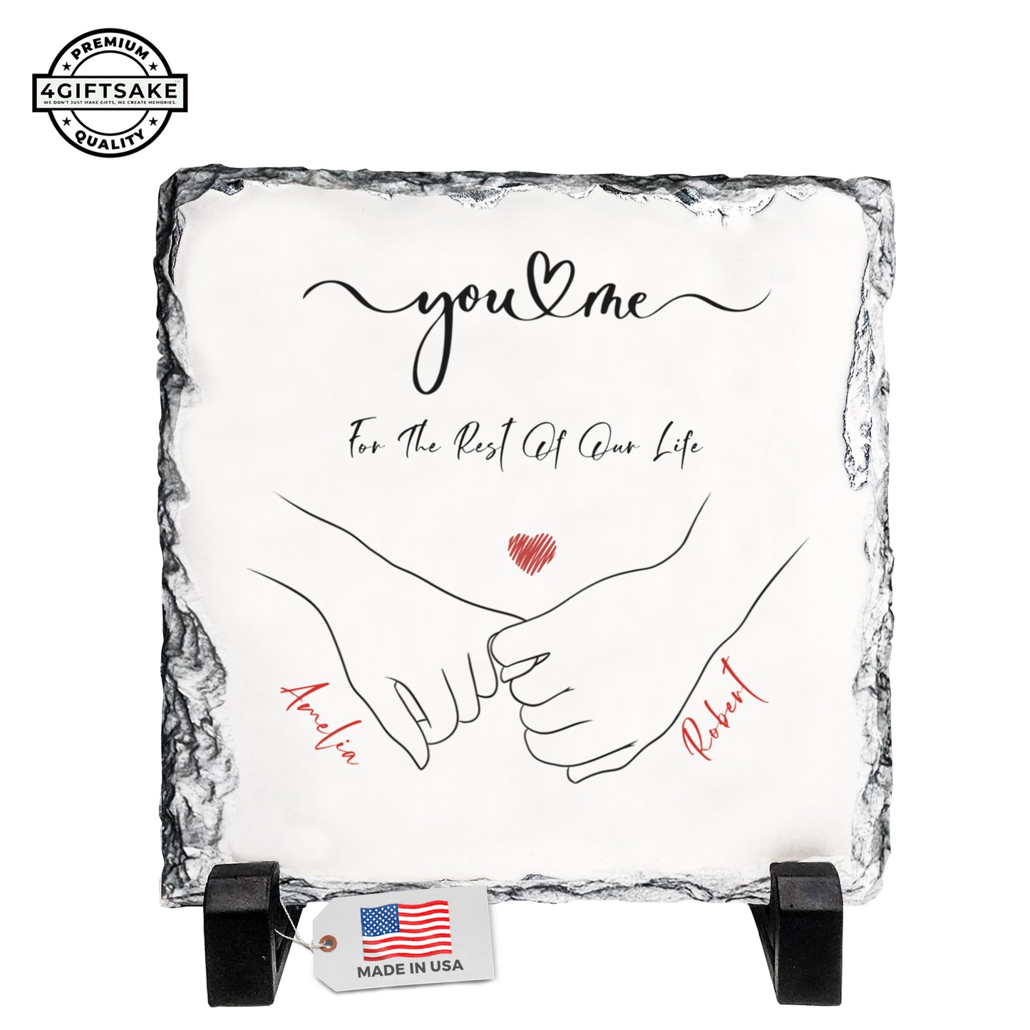 Personalized Couple Rock Slate – Custom Holding Hands Stone Plaque with Names