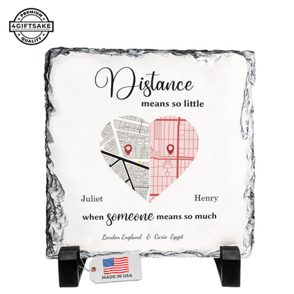 Personalized Long-Distance Love Rock Slate – Custom Map Heart Stone Plaque with Names & Locations