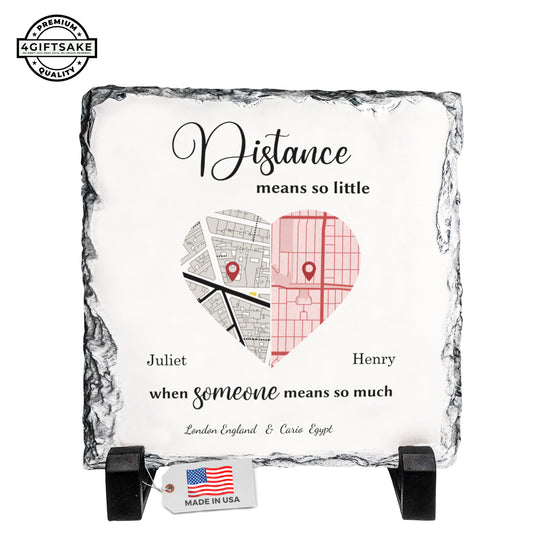 Personalized Long-Distance Love Rock Slate – Custom Map Heart Stone Plaque with Names & Locations