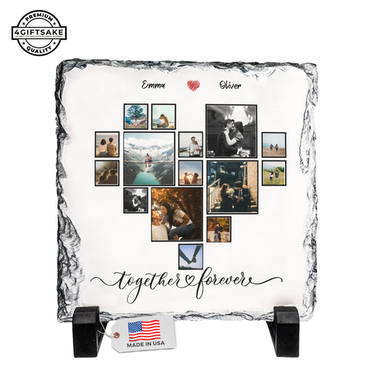 Love Story Slate – Personalized Stone Photo Collage Plaque for Couples
