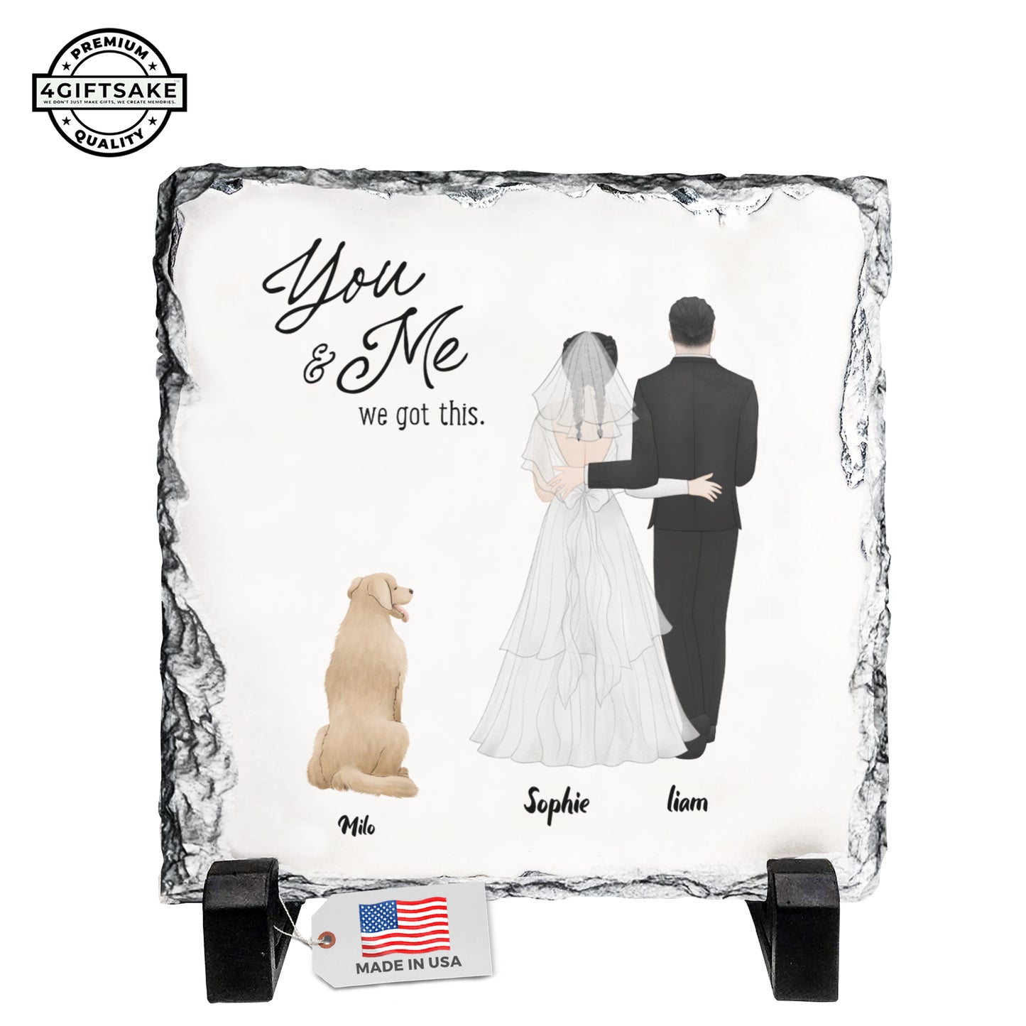 Love, Loyalty & Us – Custom Couple Illustration Slate with Beloved Pet