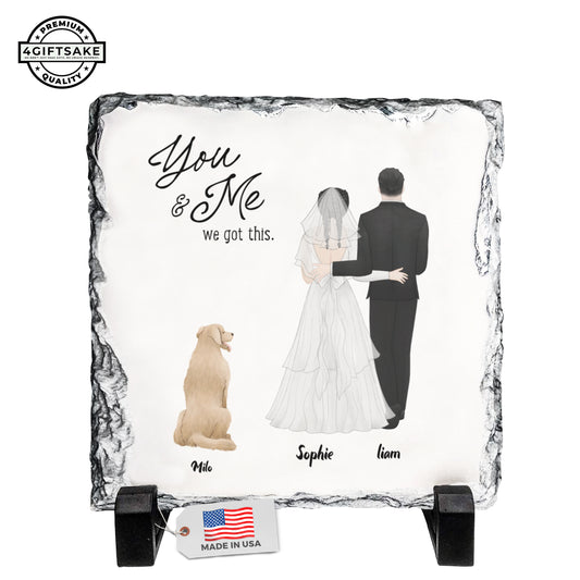 Love, Loyalty & Us – Custom Couple Illustration Slate with Beloved Pet
