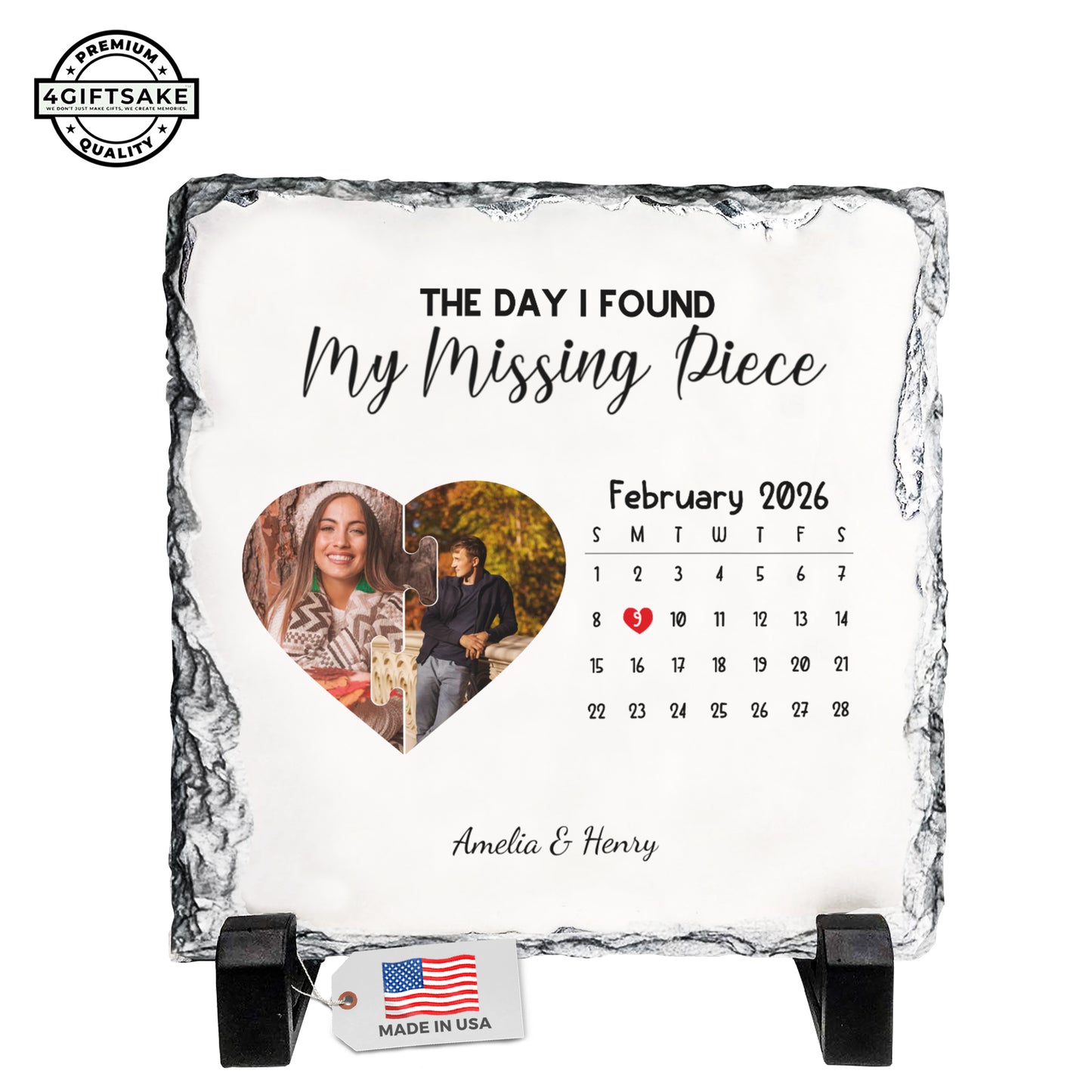 The Day I Found My Missing Piece Rock Slate – Personalized Couple Date Plaque