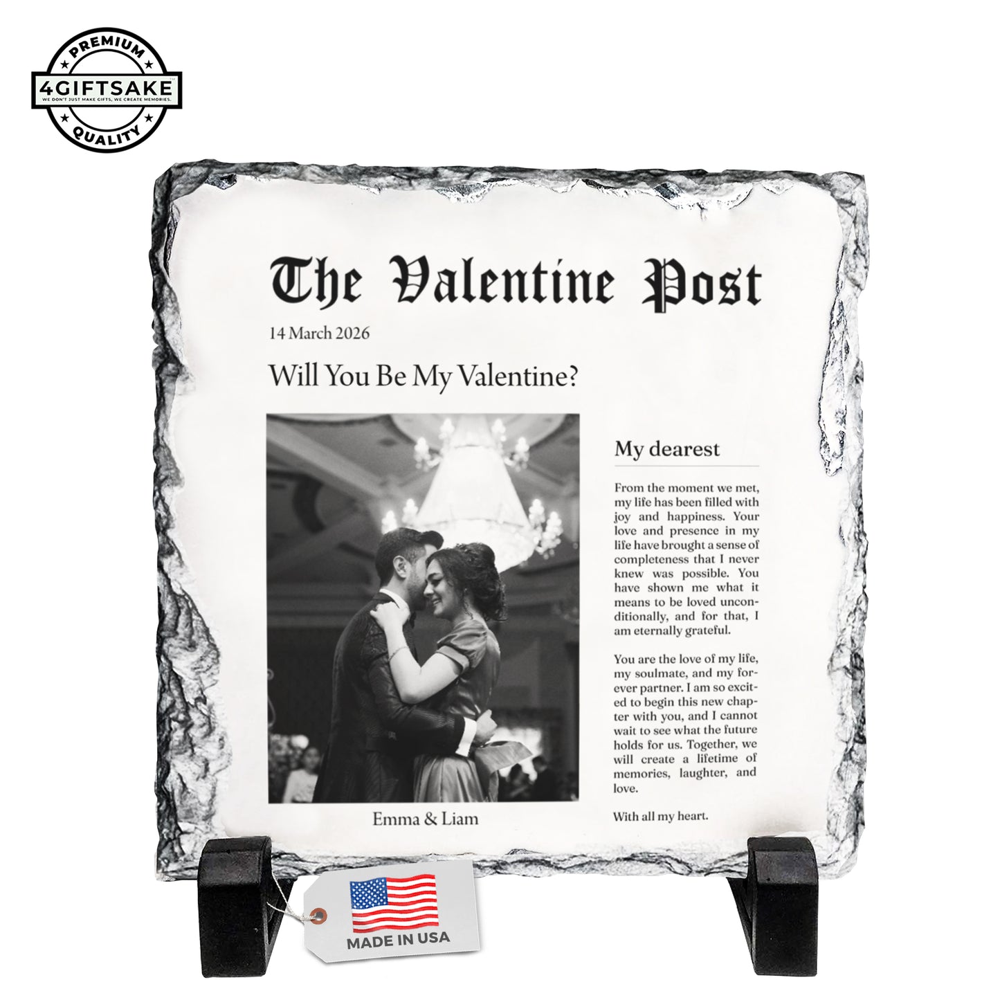 The Valentine Post Rock Slate – Personalized Couple Photo & Date Plaque