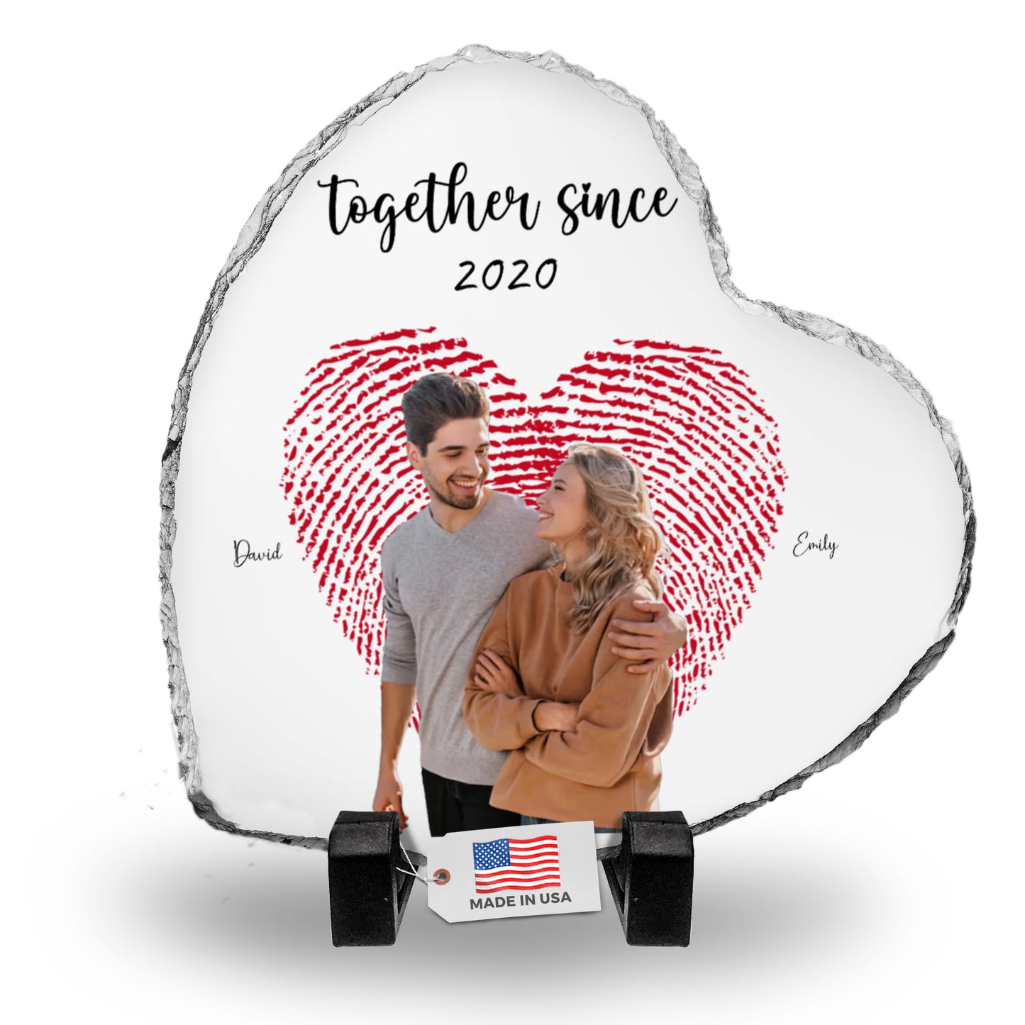 Personalized Heart Rock Slate Photo Plaque – Custom Couple Gift for Valentine’s Day