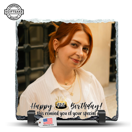Customized Birthday Photo with Personalized Message - Rock Slate Frame