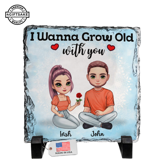 Couple-Slate - I Wanna Grow Old With You - Fully Customizable Stone Plaque Frame For Couples
