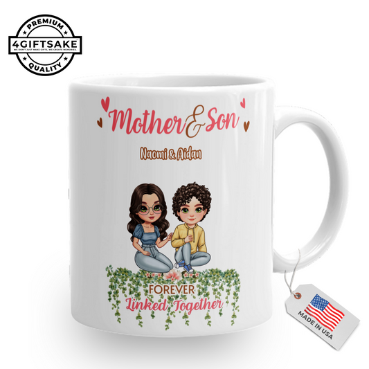 Mother & Son - Forever Linked Together - Double Sided Personalized Mug