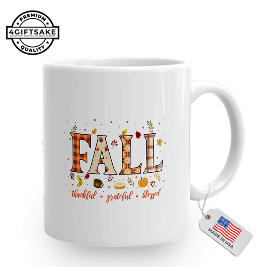 Fall - Thankful. Grateful. Blessed -  Seasonal Themed Double Sided Personalized Mug for Fall Season