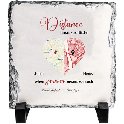 Personalized Long-Distance Love Rock Slate – Custom Map Heart Stone Plaque with Names & Locations